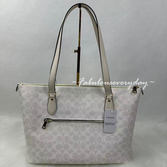Coach Gallery Tote Bag In Signature Canvas/Gold/White/Chalk CW381 NWT - Picture 3 of 9